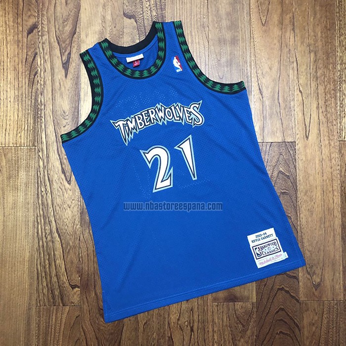 Camiseta Minnesota Timberwolves Kevin Garnett NO 21 Hardwood Classics Throwback 2003-04 Azul
